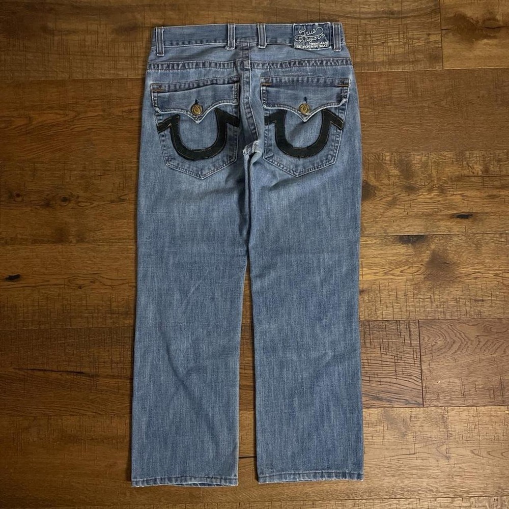 True Religion Baggy Denim Jeans Mens 33x28 Blue Streetwear Horseshoe Flap Pocket